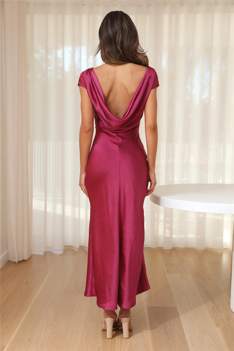 Estelle Satin Midi Dress Fuschia