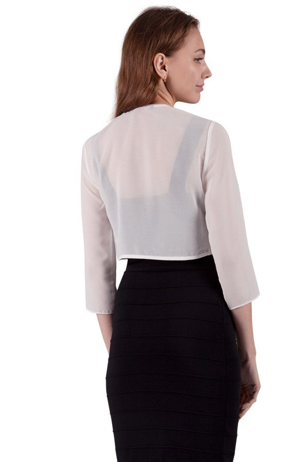 Cropped Chiffon Bolero Jacket Ivory (13393)