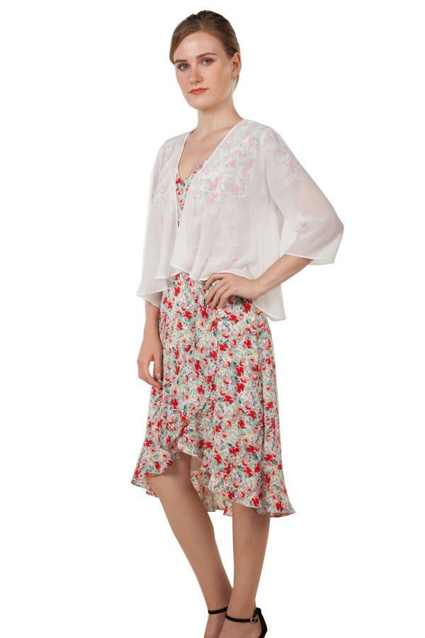 Chiffon Bolero Jacket 3/4 sleeves Ivory (13501)