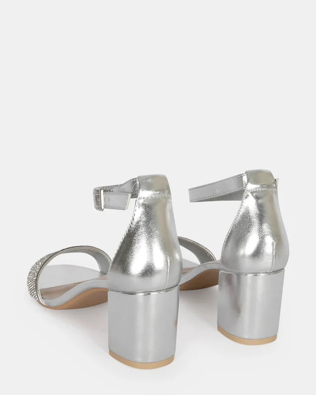 Taryn Silver Diamante strap Low Block Heel