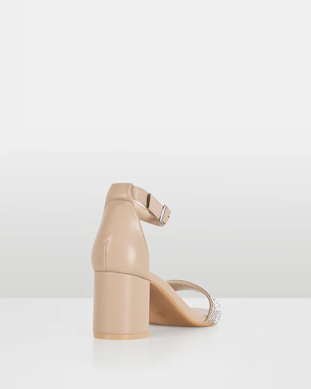 Taryn Nude Diamante strap Low Block Heel