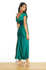 Estelle Satin Midi Dress Emerald