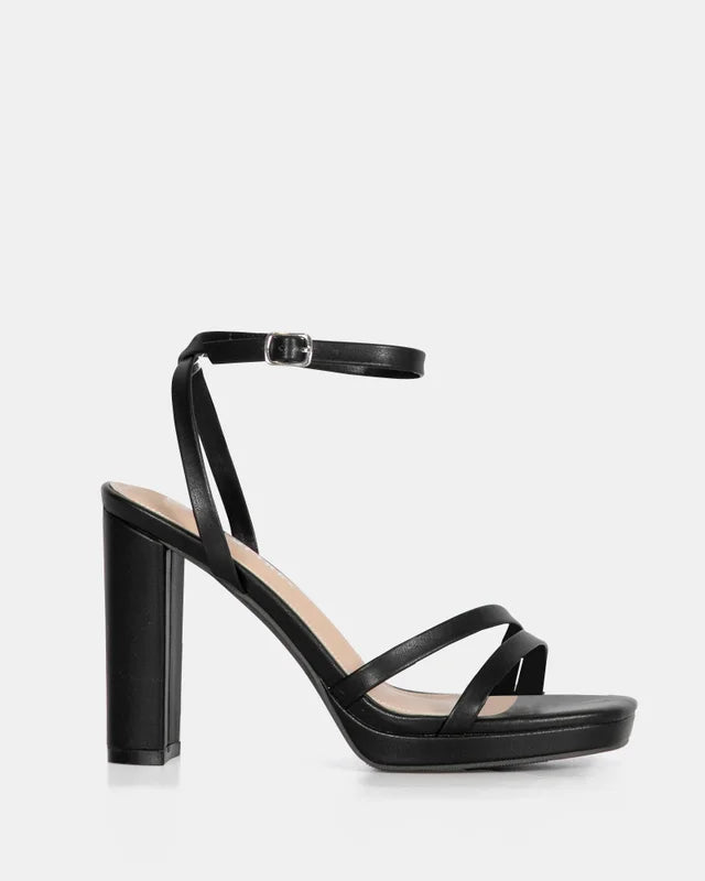 Bonsai Black Strappy Block Heel