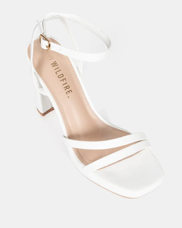 Bonsai White Strappy Block Heel