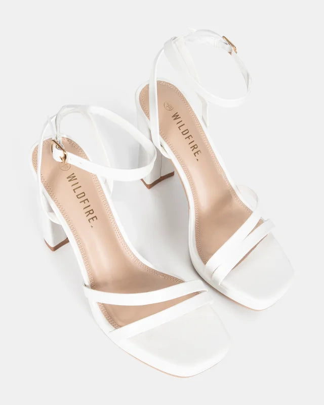 Bonsai White Strappy Block Heel