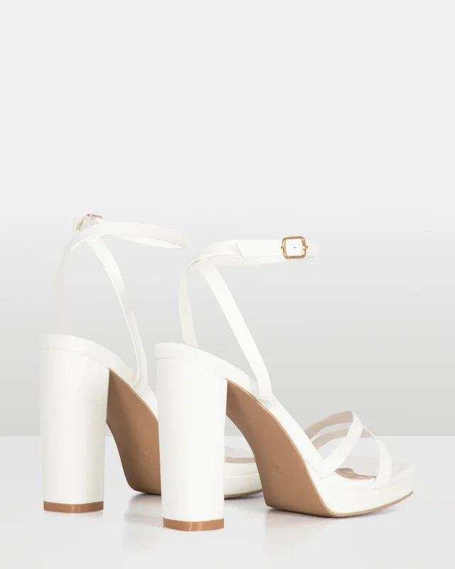 Bonsai White Strappy Block Heel