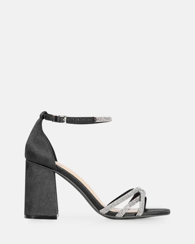 Cassia Black Diamante Heel with strap