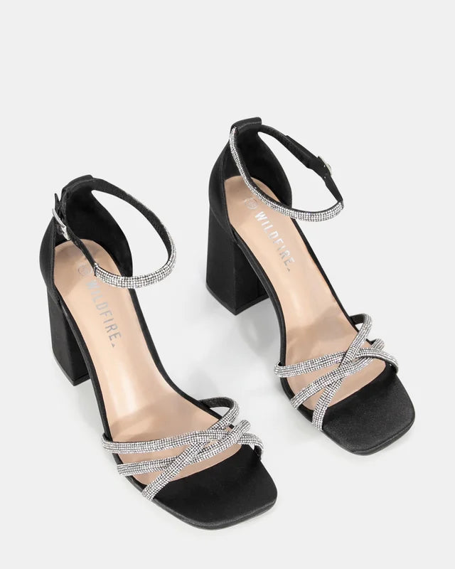 Cassia Black Diamante Heel with strap