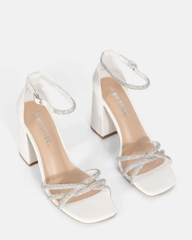Cassia White Diamante Heel with strap