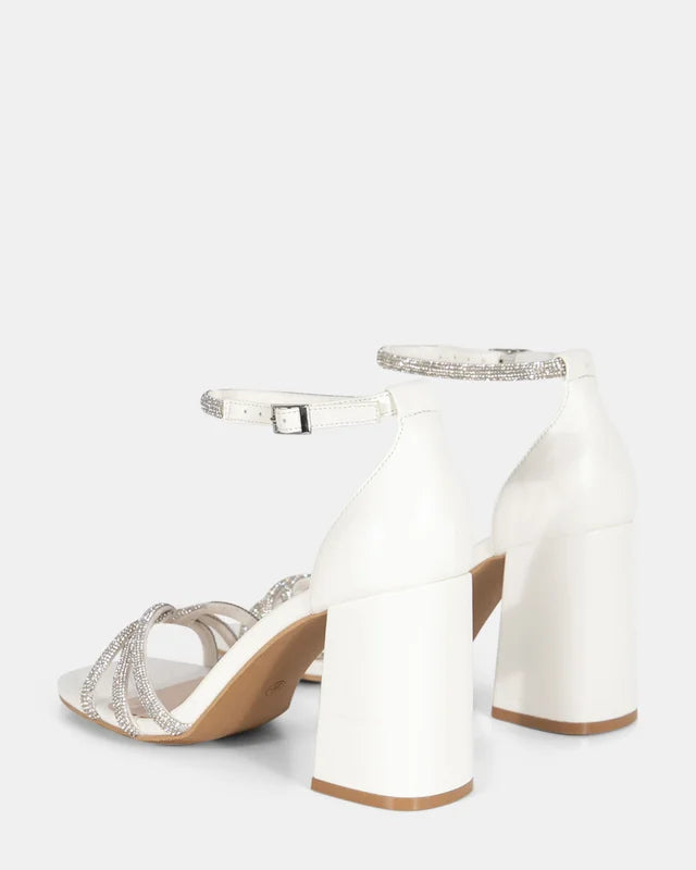 Cassia White Diamante Heel with strap