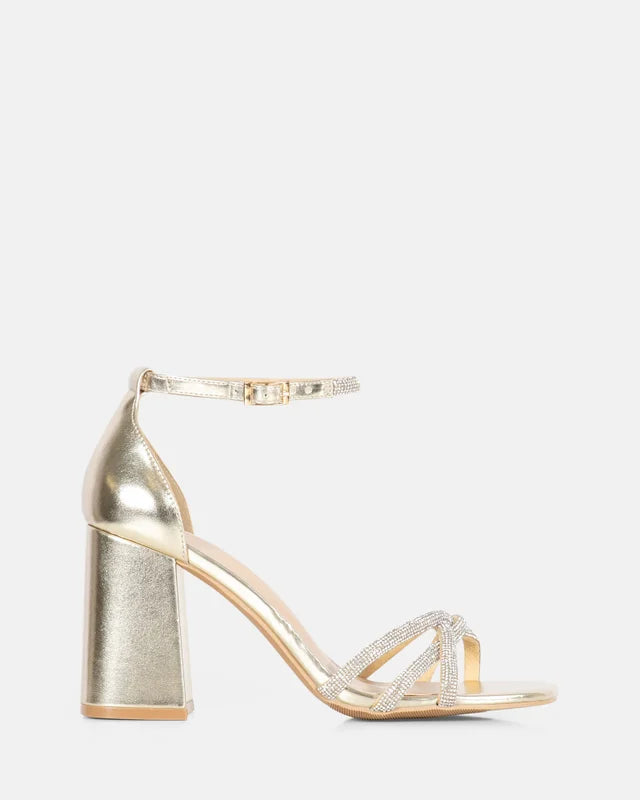 Cassia Gold Diamante Heel with strap