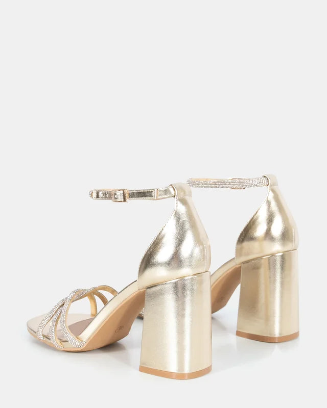 Cassia Gold Diamante Heel with strap