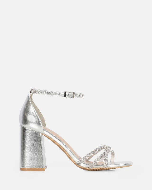 Cassia Silver Diamante Heel with strap