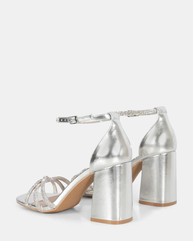 Cassia Silver Diamante Heel with strap