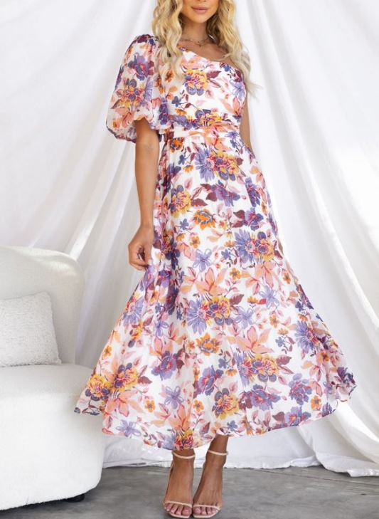 Celeste one shoulder floral midi dress