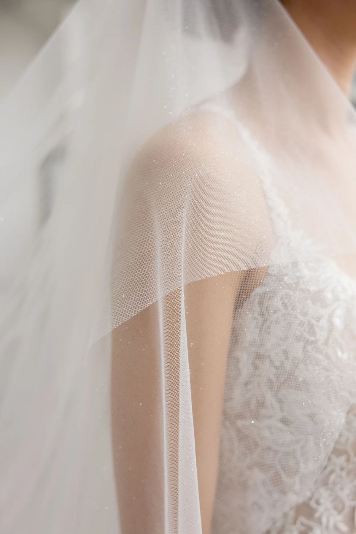 Glitter veil two tier fingertip length