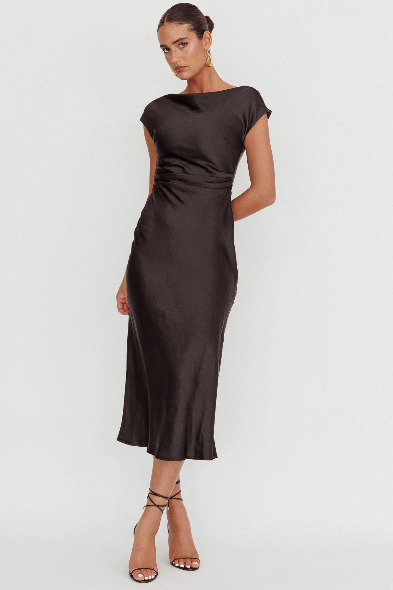 Estelle Satin Midi Dress Black