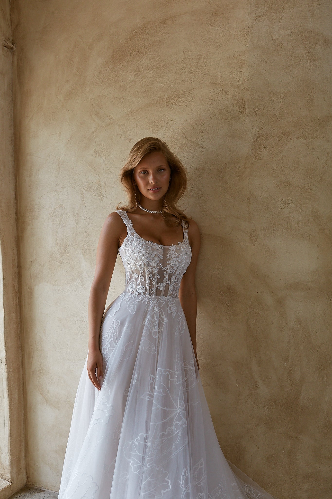 Square neck wedding dress