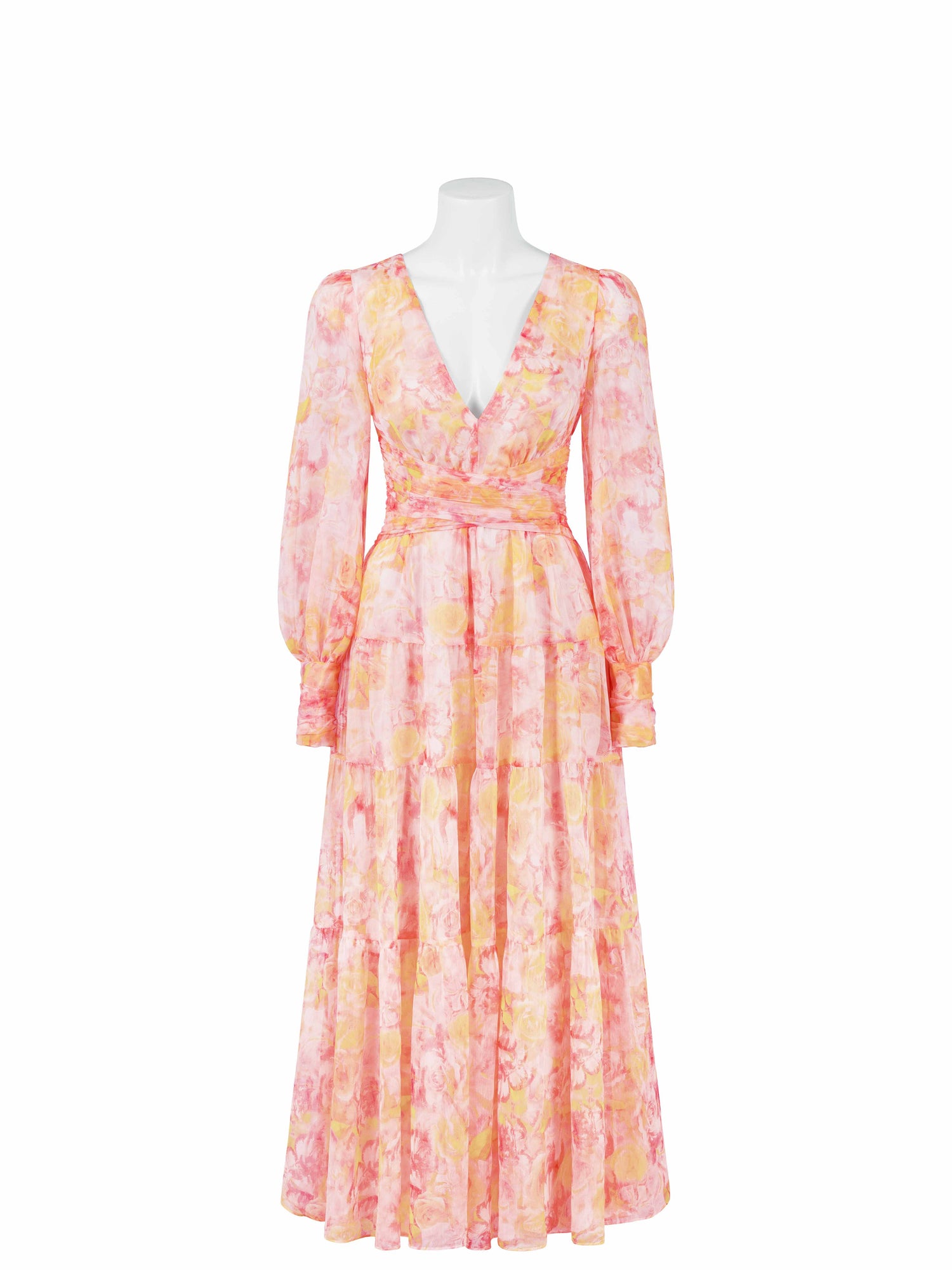 Peach floral long sleeve dress