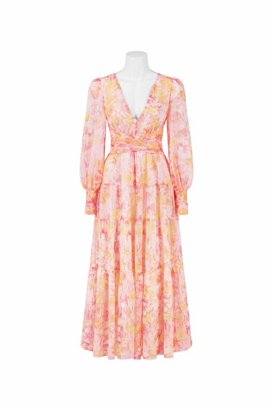 Peach floral long sleeve dress