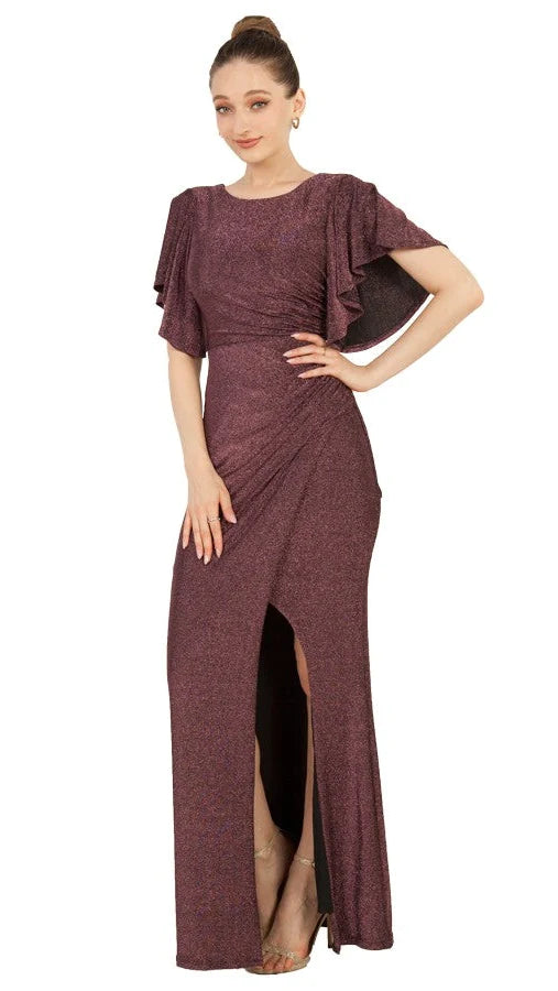 Ruched gown with sleeves Berry size 14 (222463)