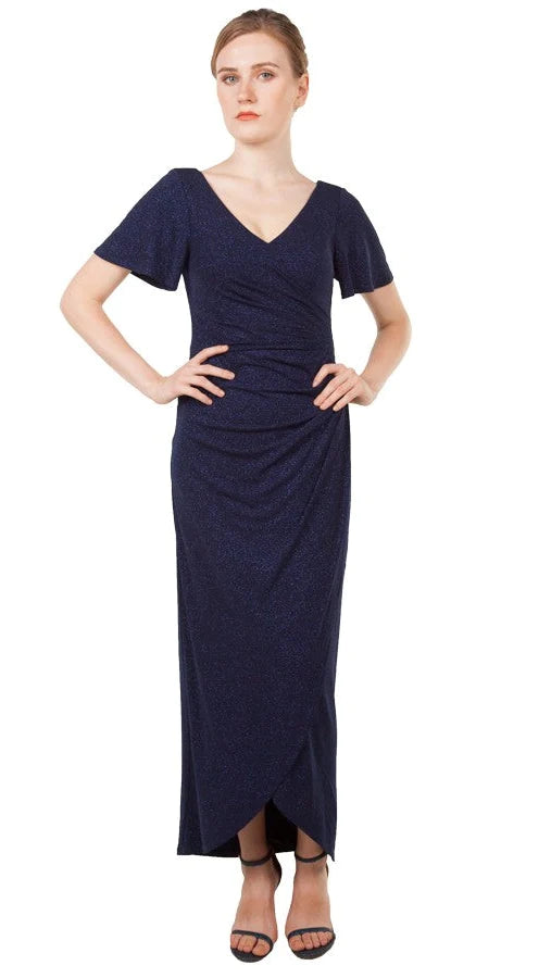 Short sleeve glitter dress with ruching - Navy (220547)