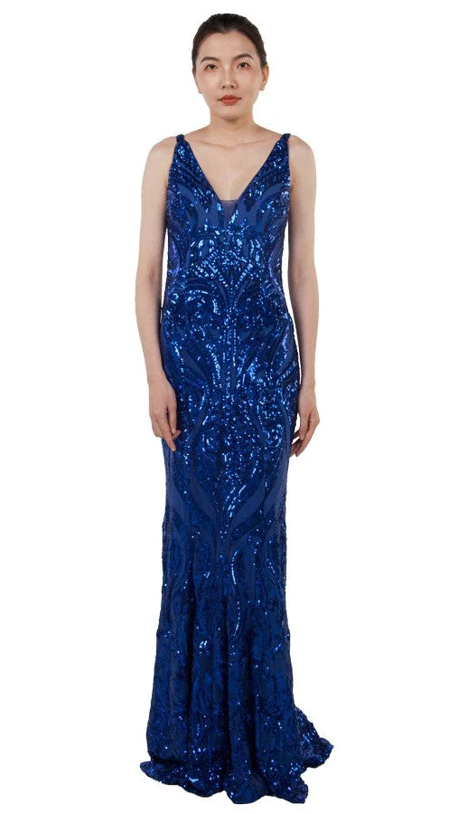 Sequin gown with low back Cobalt blue size 10 (222255)