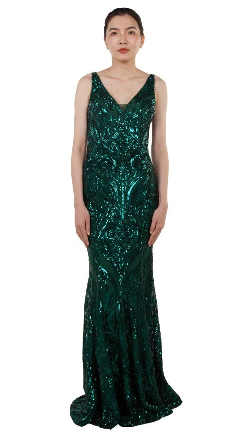 Sequin gown with low back Green size 14 (222255)