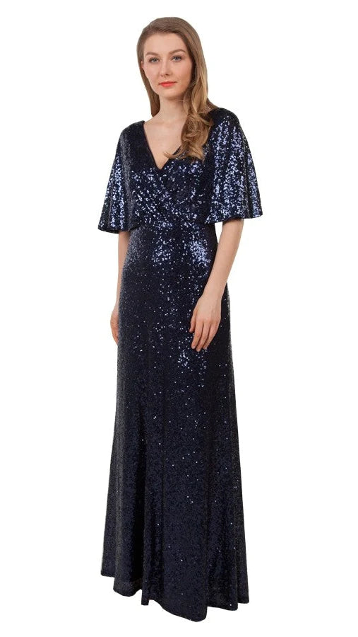 Sequin gown with sleeves Navy size 20 (220440)