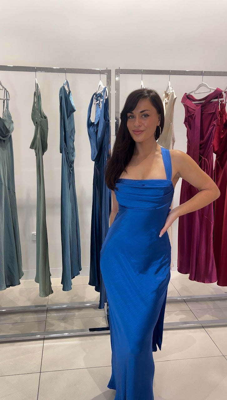 'Gabby' - Cobalt Satin Dress