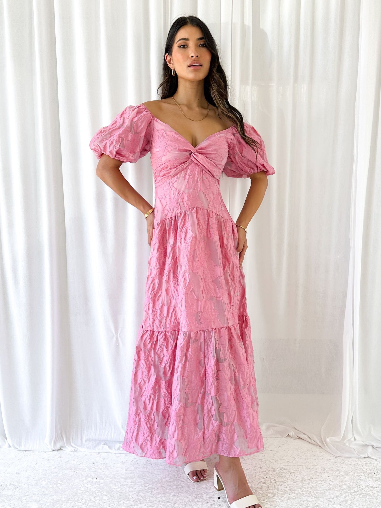Zali Pink Jacquard Maxi dress