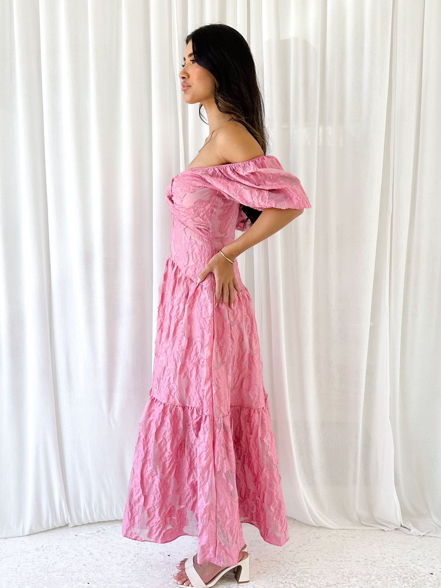 Zali Pink Jacquard Maxi dress