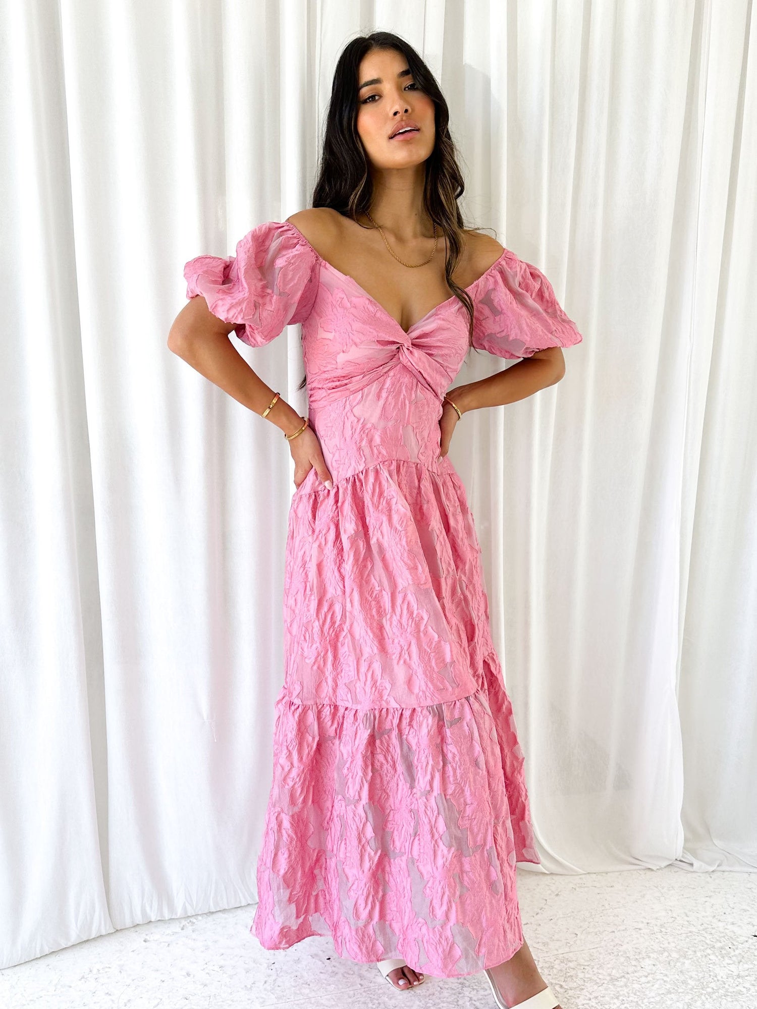 Zali Pink Jacquard Maxi dress