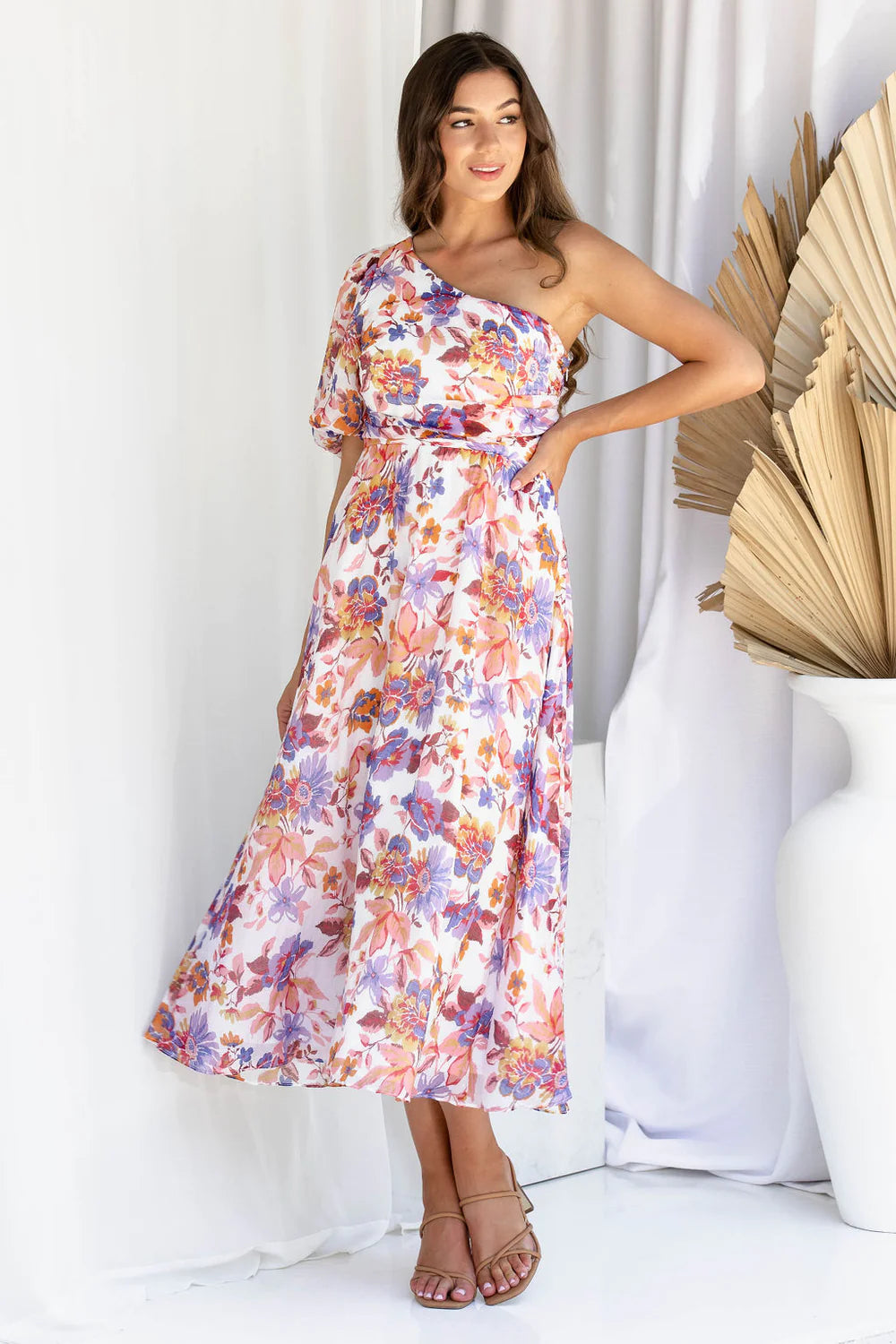 Celeste one shoulder floral midi dress