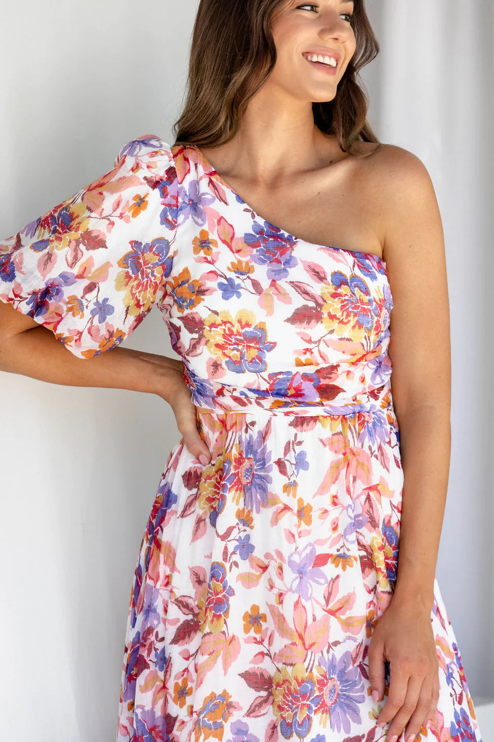 Celeste one shoulder floral midi dress
