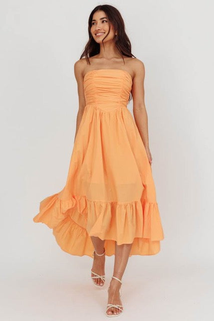 'Mollie' Strapless ruffle hem Dress
