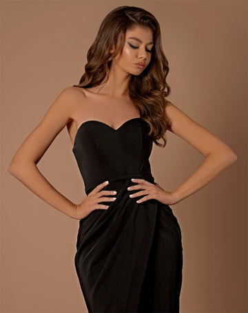 Strapless cocktail dress with tulip hem and ruching - (LD1131)