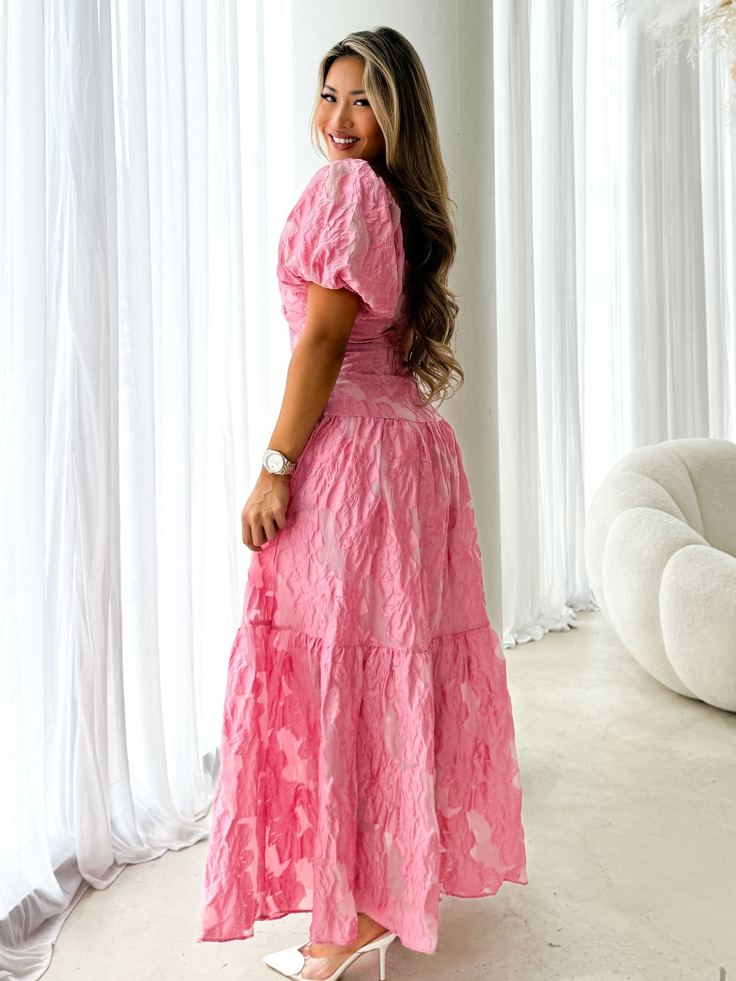 Zali Pink Jacquard Maxi dress