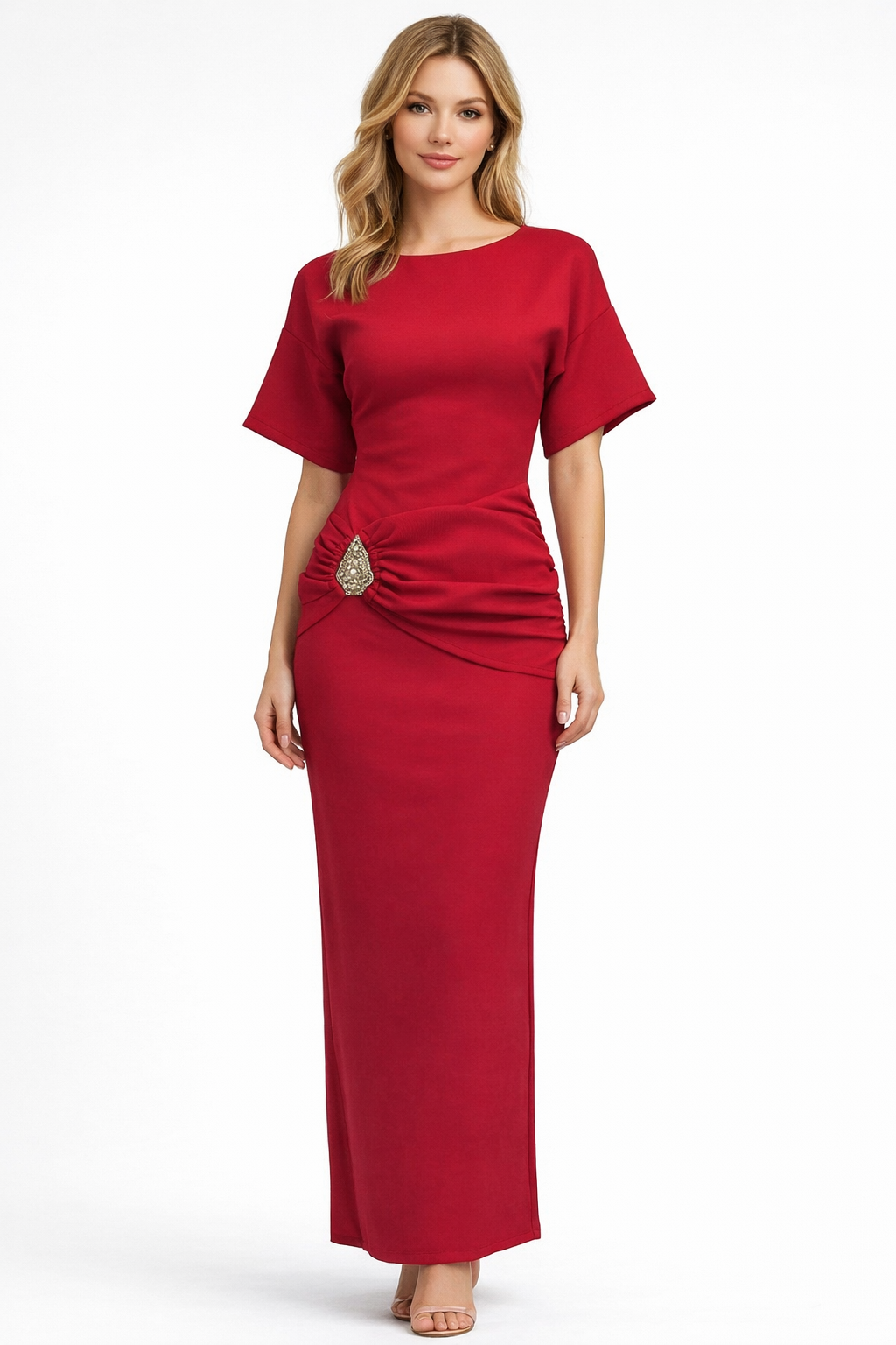 'Calypso' - Red Cocktail Dress with Sleeves
