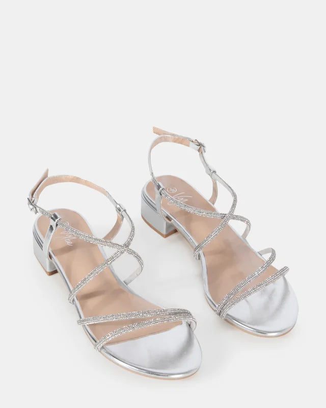 Lapis Silver flat sandle with Diamantes