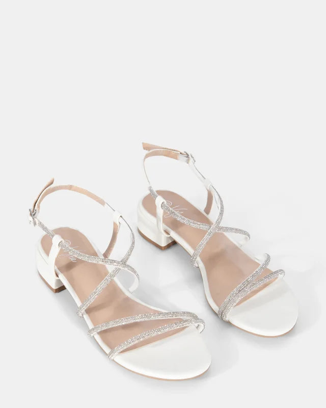 Lapis White flat sandle with Diamante strap