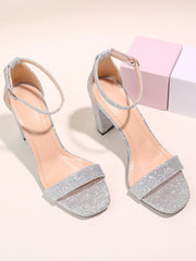 Silver Glitter Block Heels