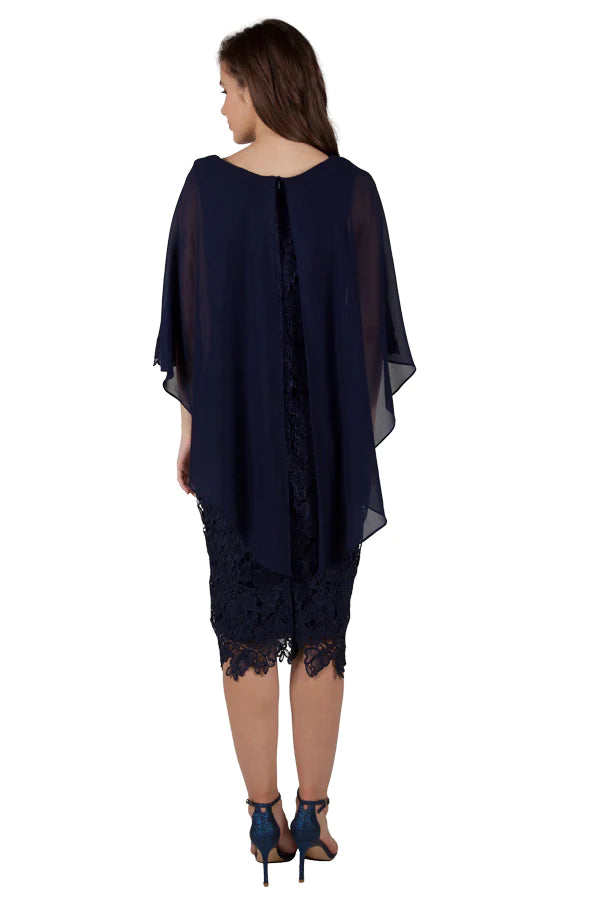 Lace dress with Chiffon overlay Navy (219303)