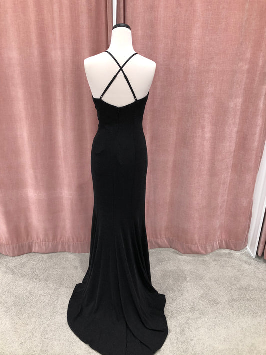Shimmer Black V-Neck ruched gown (221237)