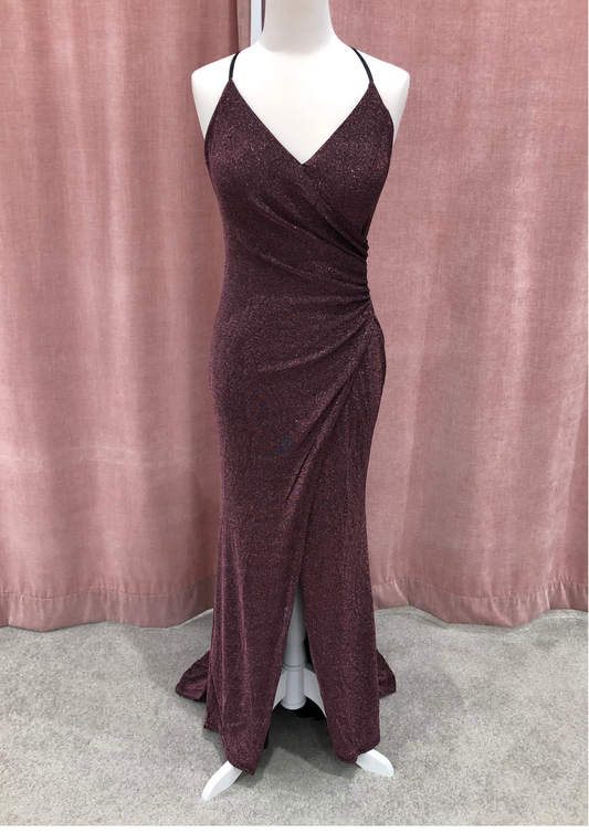 Shimmer Berry V-Neck ruched gown (221237)