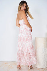Printed strapless maxi dress with tiered hem - Rose