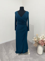 Full length gown with long sleeves and ruching - Teal size 16 (221559)