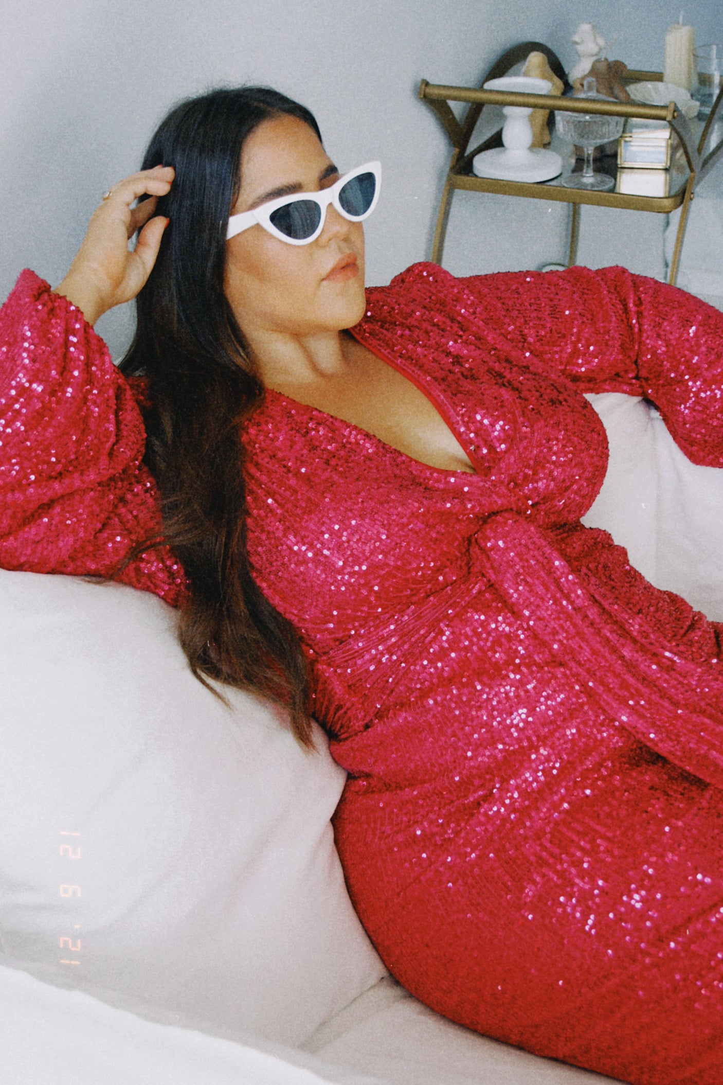 Bacio Sequin Dress Raspberry