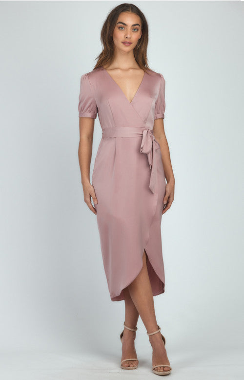 Satin Short Sleeve Tulip Hem Dress Mauve size 10