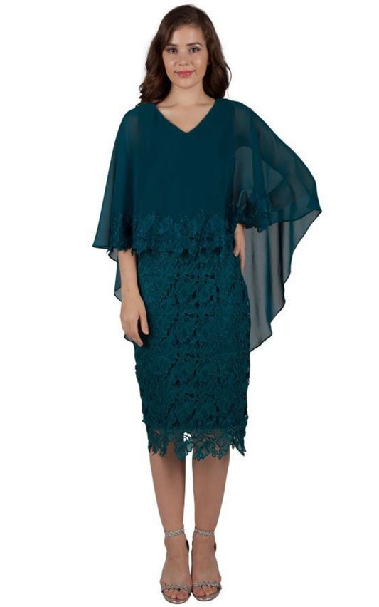 Lace dress with Chiffon overlay Teal (219303)
